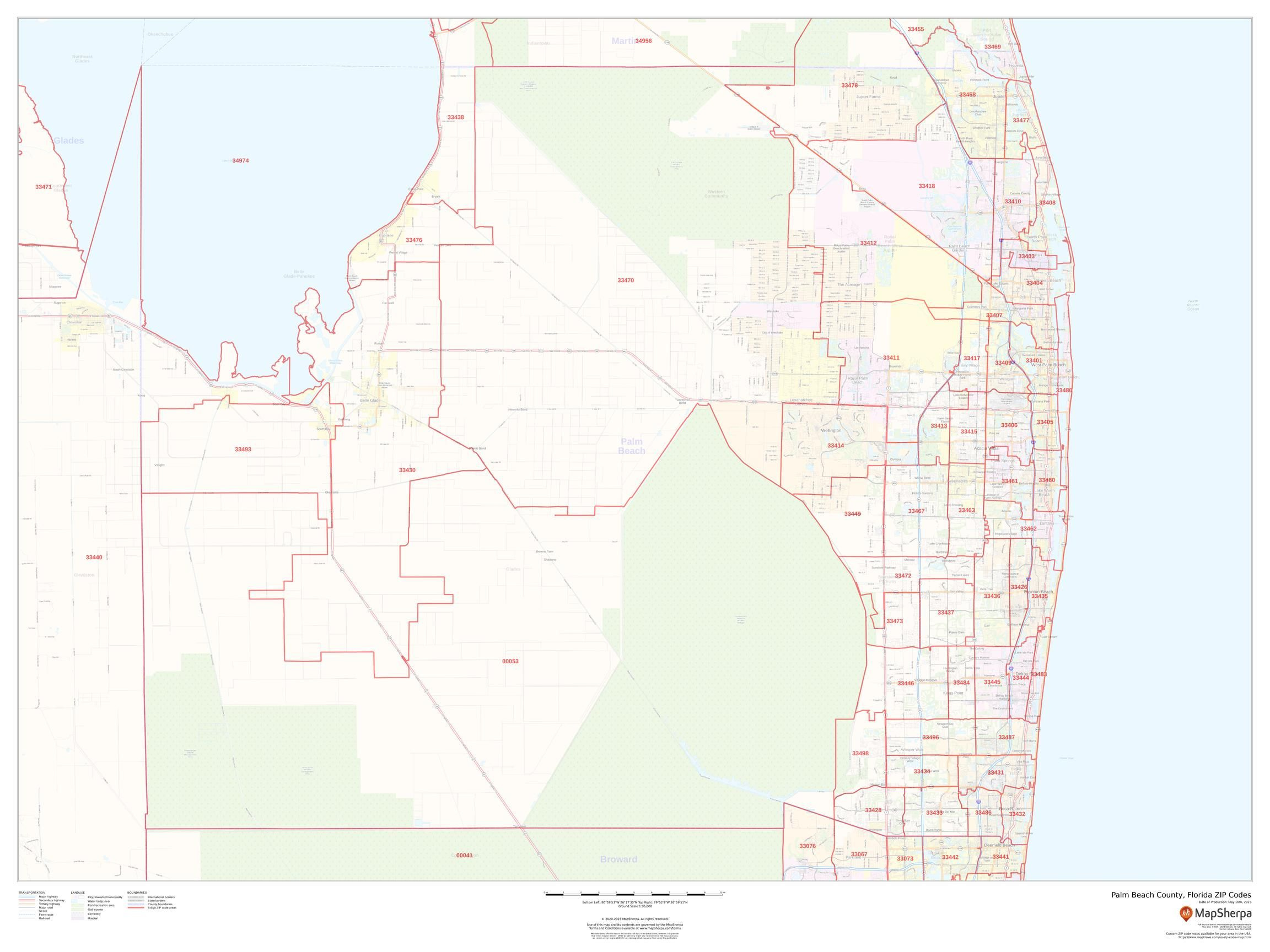 Palm Beach County, Florida Zip Codes Map | Stanfords within Zip Code Map Of Palm Beach County Florida