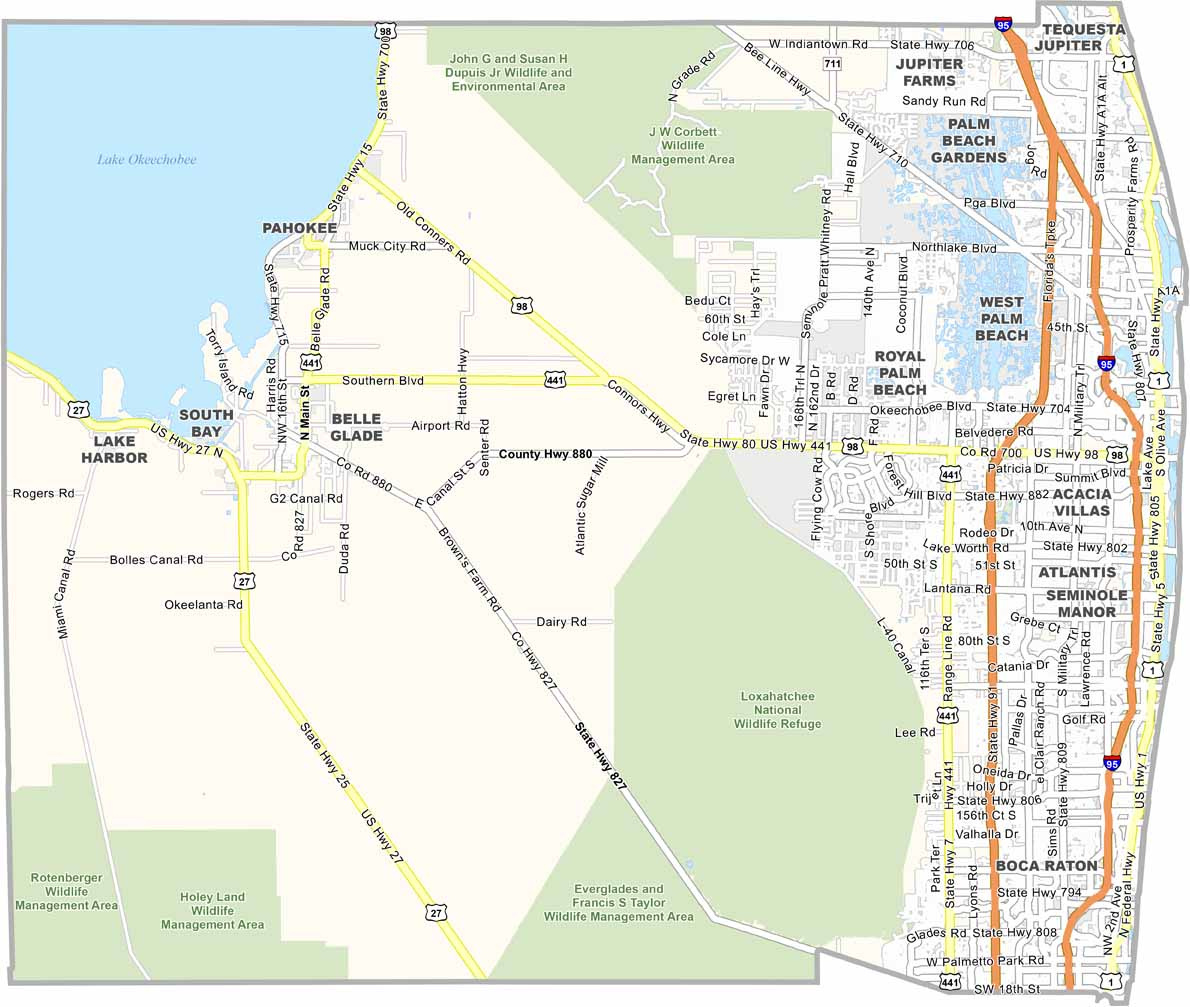 Palm Beach County Map, Florida - Us County Maps inside Map Of Palm Beach In Florida
