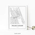 Palm Coast Fl Map Print, Florida Usa Map Art Poster, Flagler, City Regarding Street Map Of Palm Coast Florida