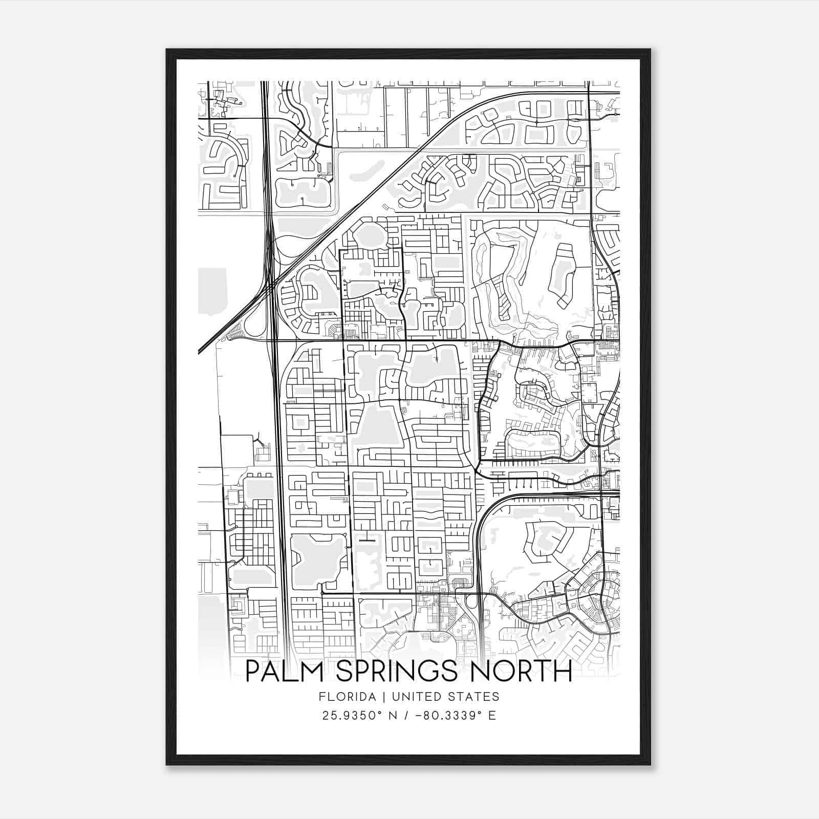 Palm Springs North Florida Map Poster, Modern Home Decor Wall Art Print - Custom Maps &amp;amp; Posters pertaining to Map of Florida Palm Springs