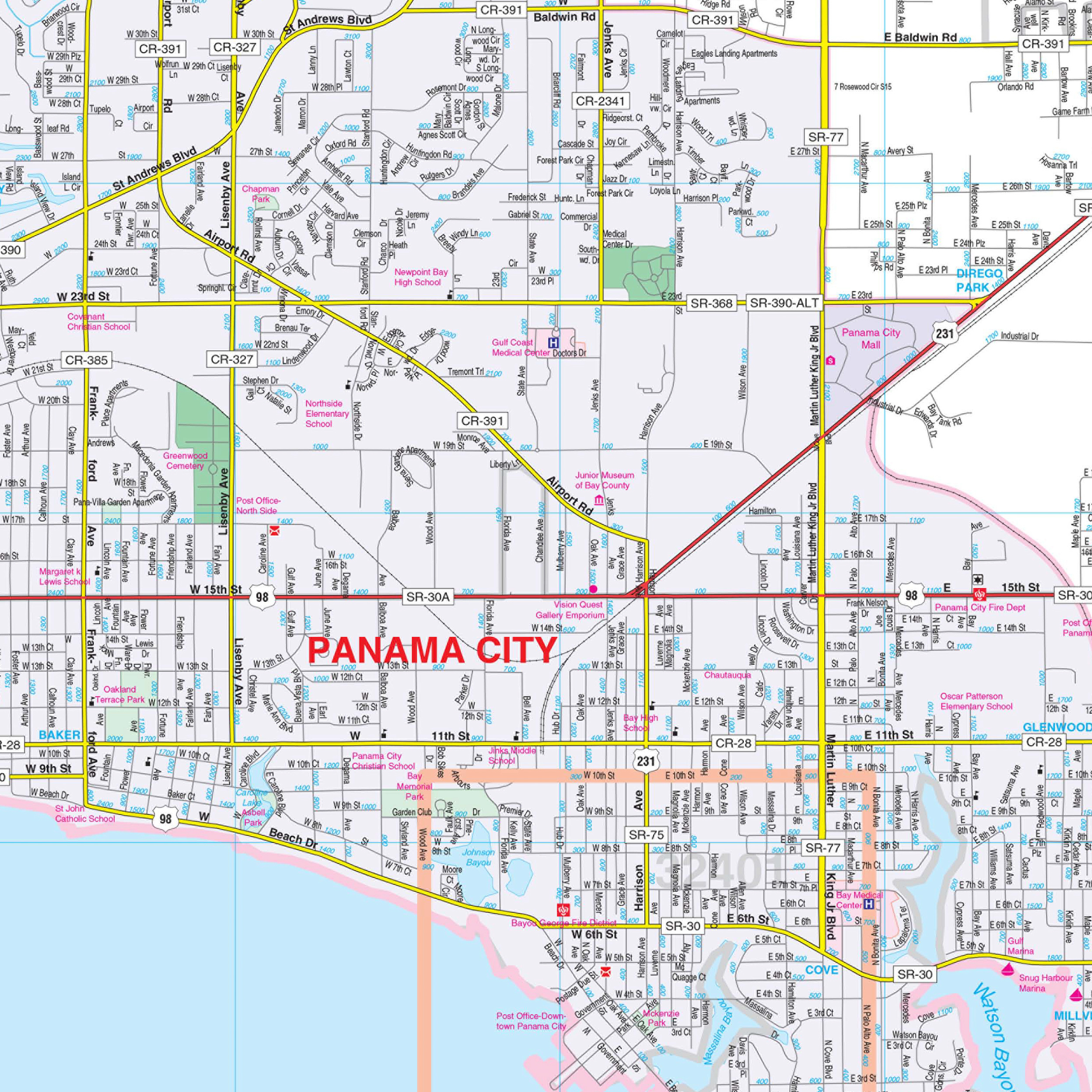 Panama City &amp;amp; Bay County, Fl Wall Mapkappa - The Map Shop pertaining to Panama City on Map of Florida