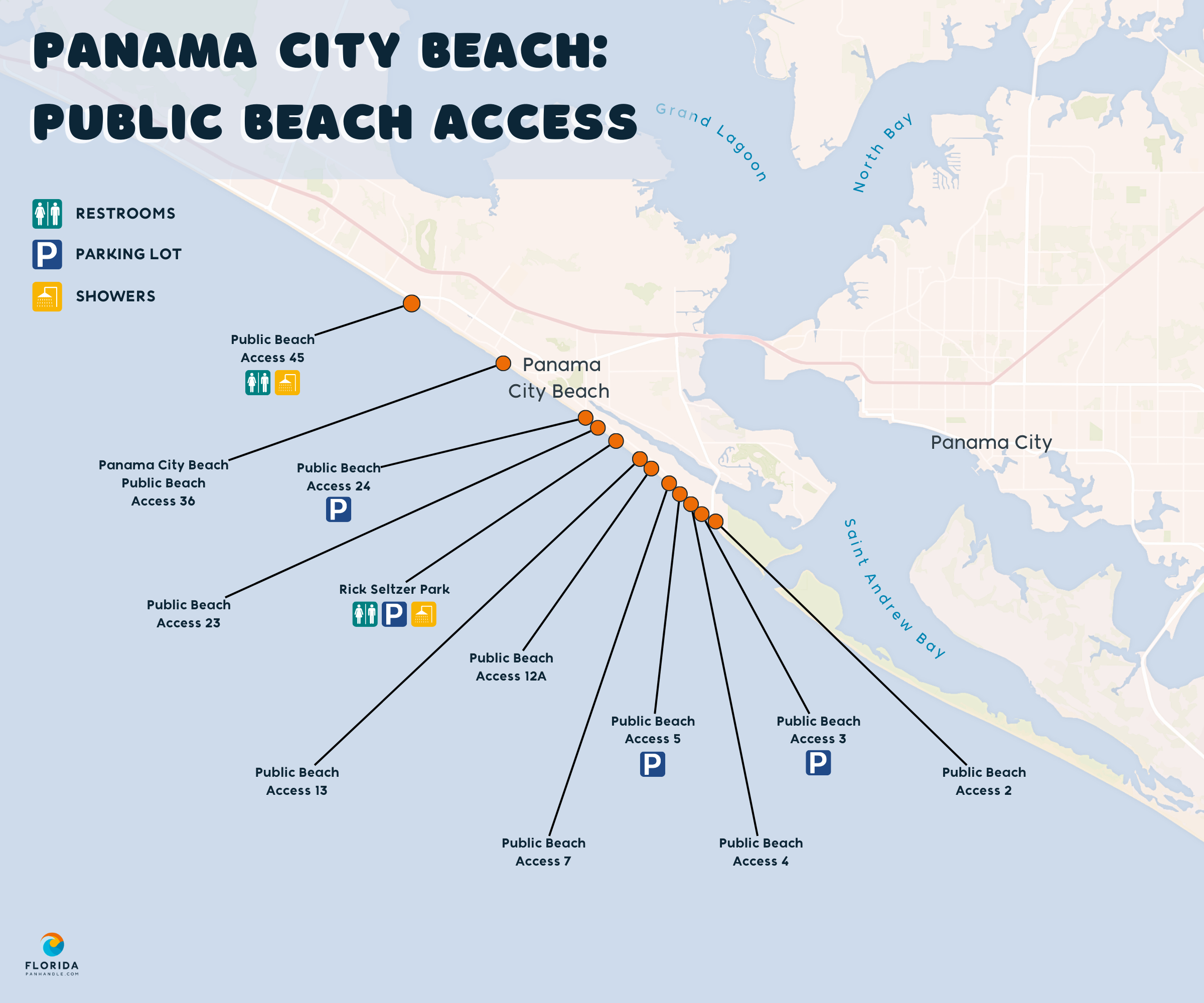 Panama City Beach Access Points Map And Where To Find Them regarding Map of Florida Panama Beach
