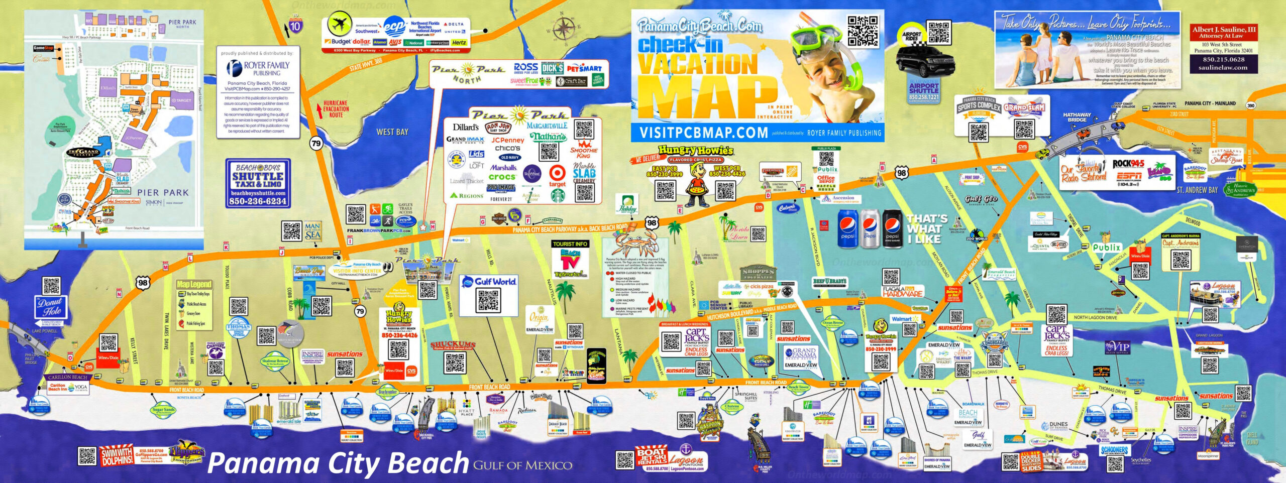 Panama City Beach Tourist Map - Ontheworldmap within Map of Florida Panama City Beach