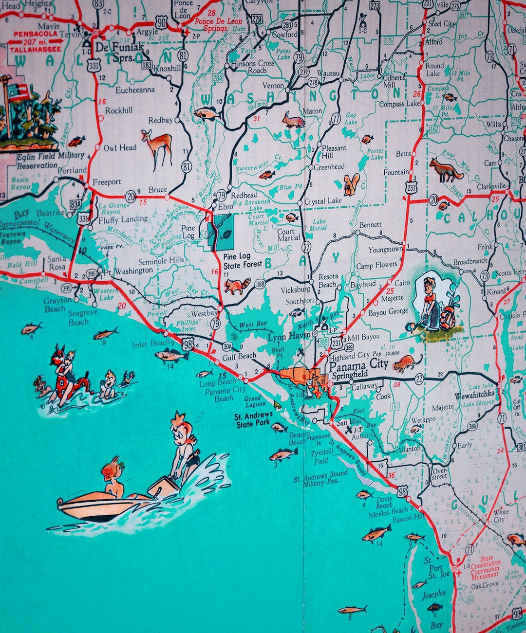 Panama City St Joe Florida Panhandle Beach Retro Map Print Funky Vintage Turquoise Photo Seagrove Beach - Etsy.de with regard to Panama City Map Of Florida