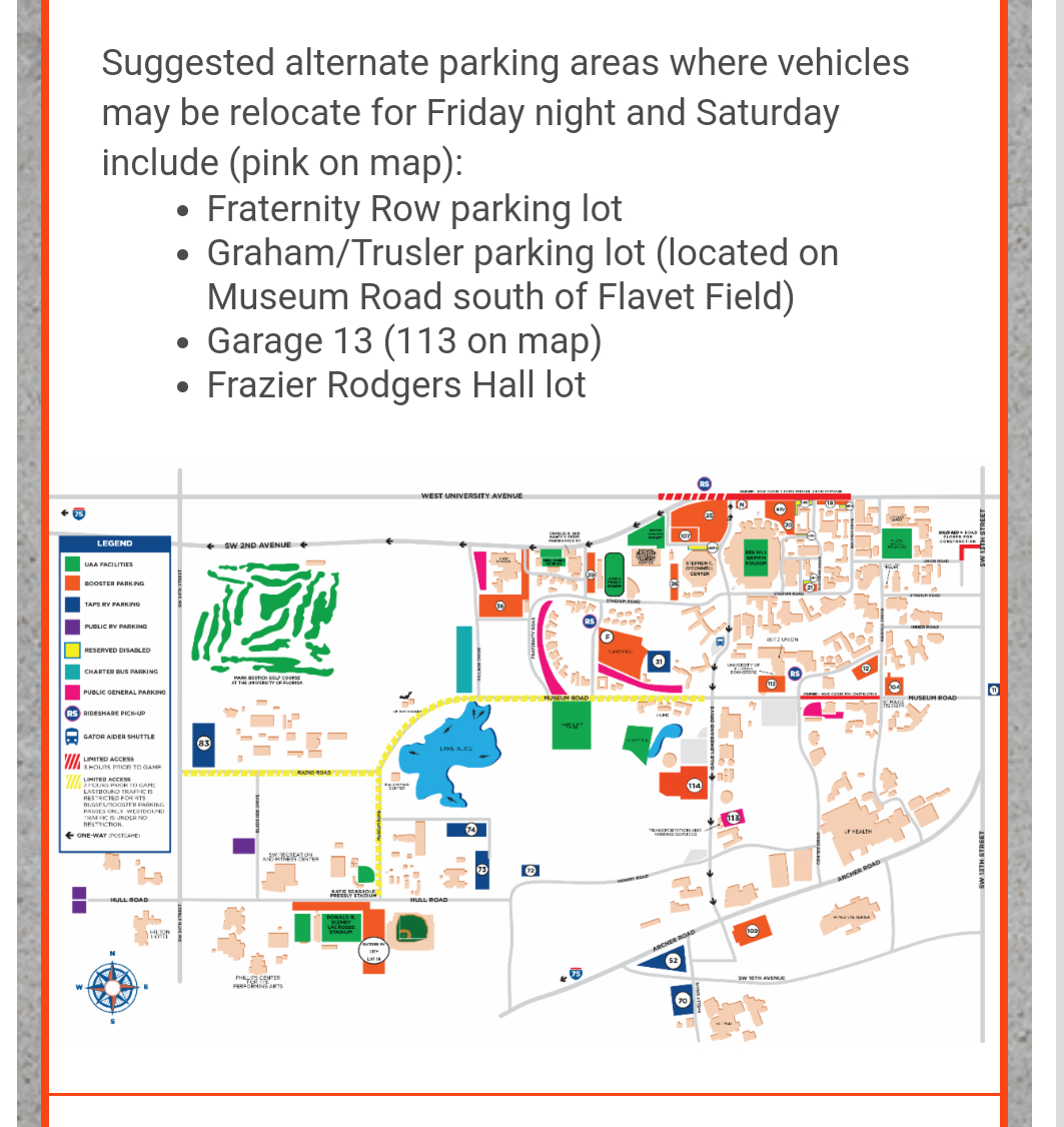 Parking Psa: Friday Before Football Home Game Days. (Scroll in University Of Florida Football Parking Map