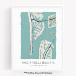 Pass A Grille Beach Fl City Map Art Print, Hometown Map Poster For Map Of Pass A Grille Florida