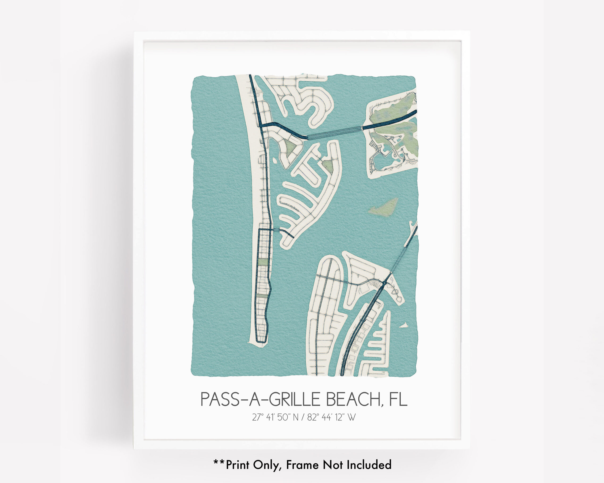 Pass-A-Grille Beach Fl City Map Art Print, Hometown Map Poster for Map of Pass a Grille Florida