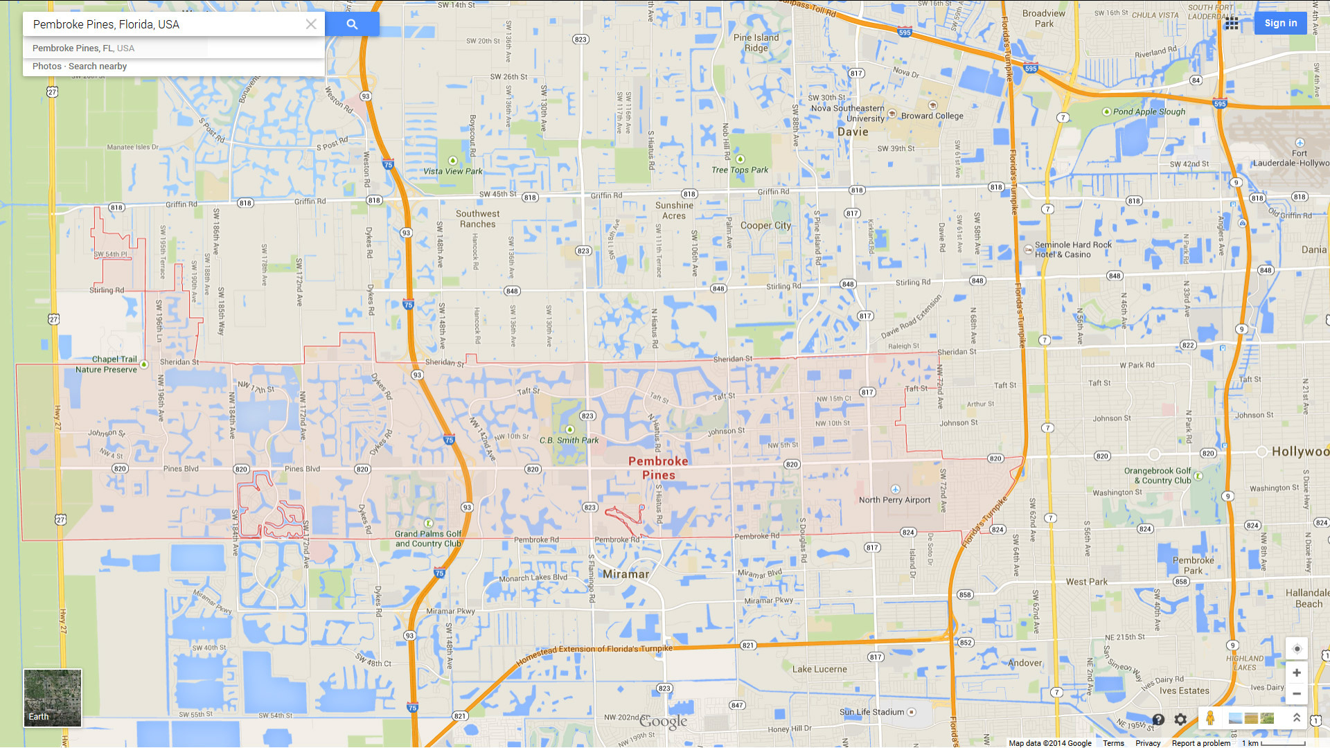 Pembroke Pines, Florida Map intended for Map of Pembroke Pines Florida