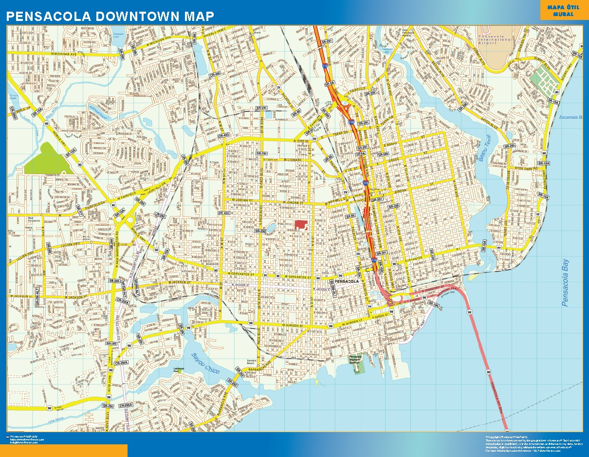 Pensacola Downtown Map | Australia Wall Maps. Shopping Online for Street Map of Pensacola Florida