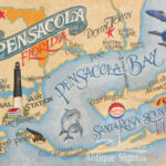 Pensacola Florida Beach Map Print | Beach Decor | Beach Map Art With Regard To Map Of Pensacola Beach Florida