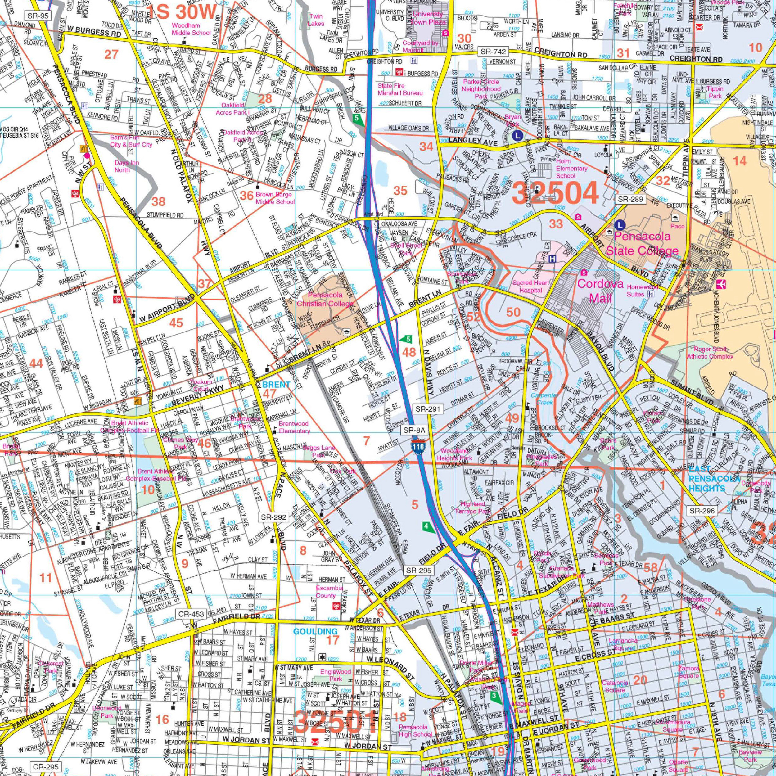 Pensacola &amp;amp; Milton, Fl Wall Mapkappa - The Map Shop regarding Street Map of Pensacola Florida