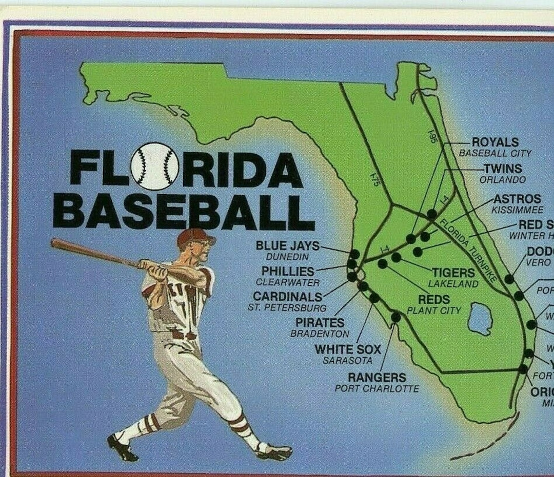 Postcard Florida Baseball Map Of Spring Training Sites . 4 X 6 P3 with regard to Map of Spring Training in Florida