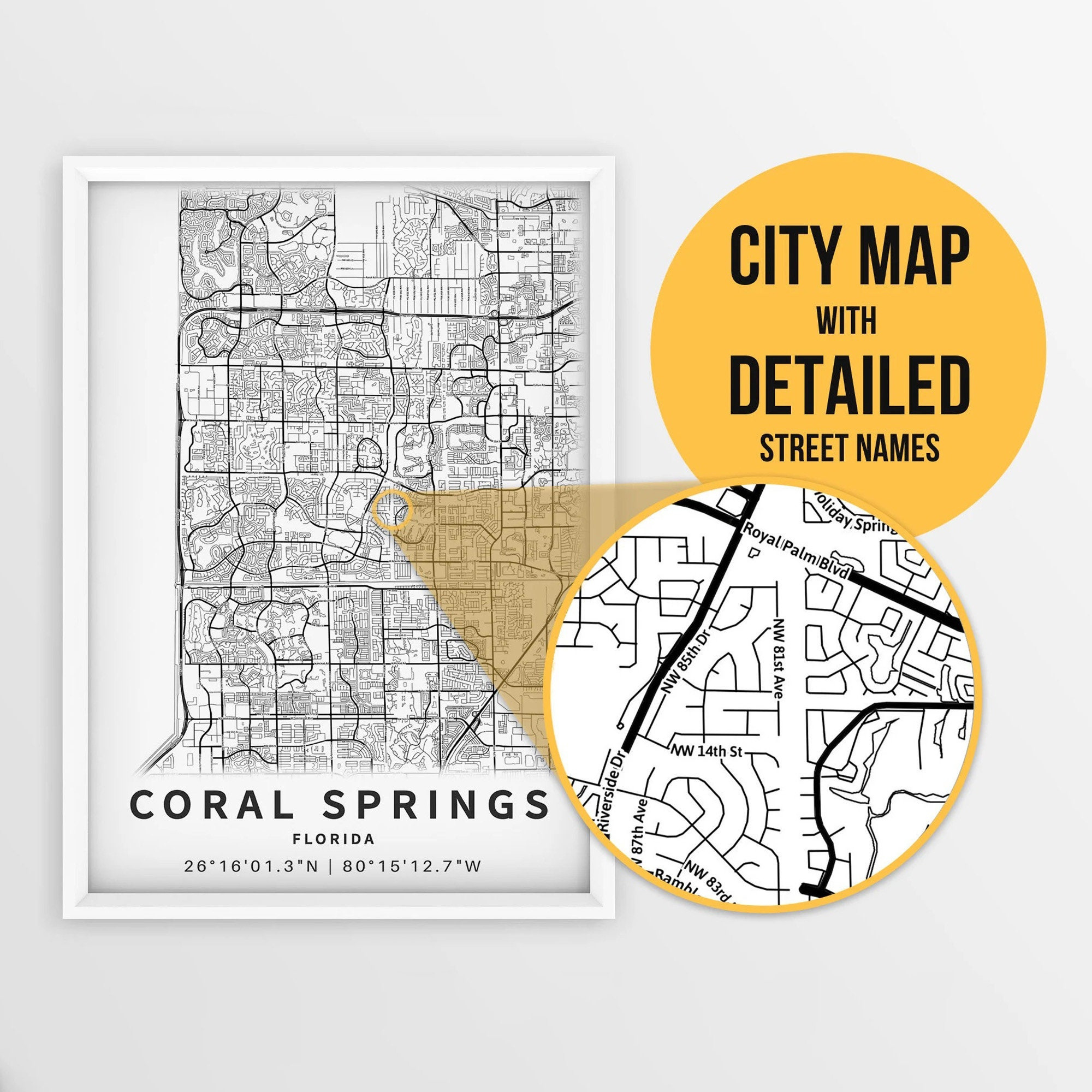 Printable Map Of Coral Springs, Florida, Usa With Street Names within Map of Florida Coral Springs