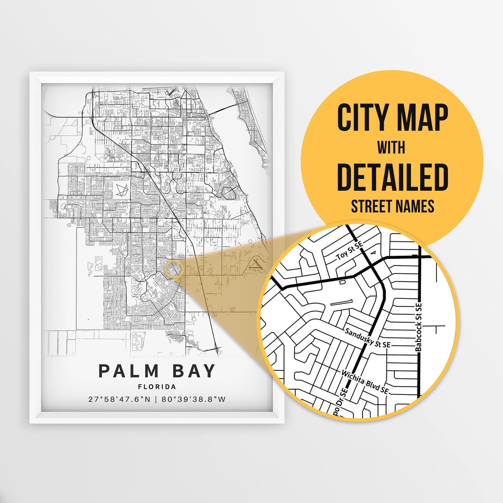 Printable Map Of Palm Bay, Florida With Street Names - Instant inside Map Of Florida Palm Bay