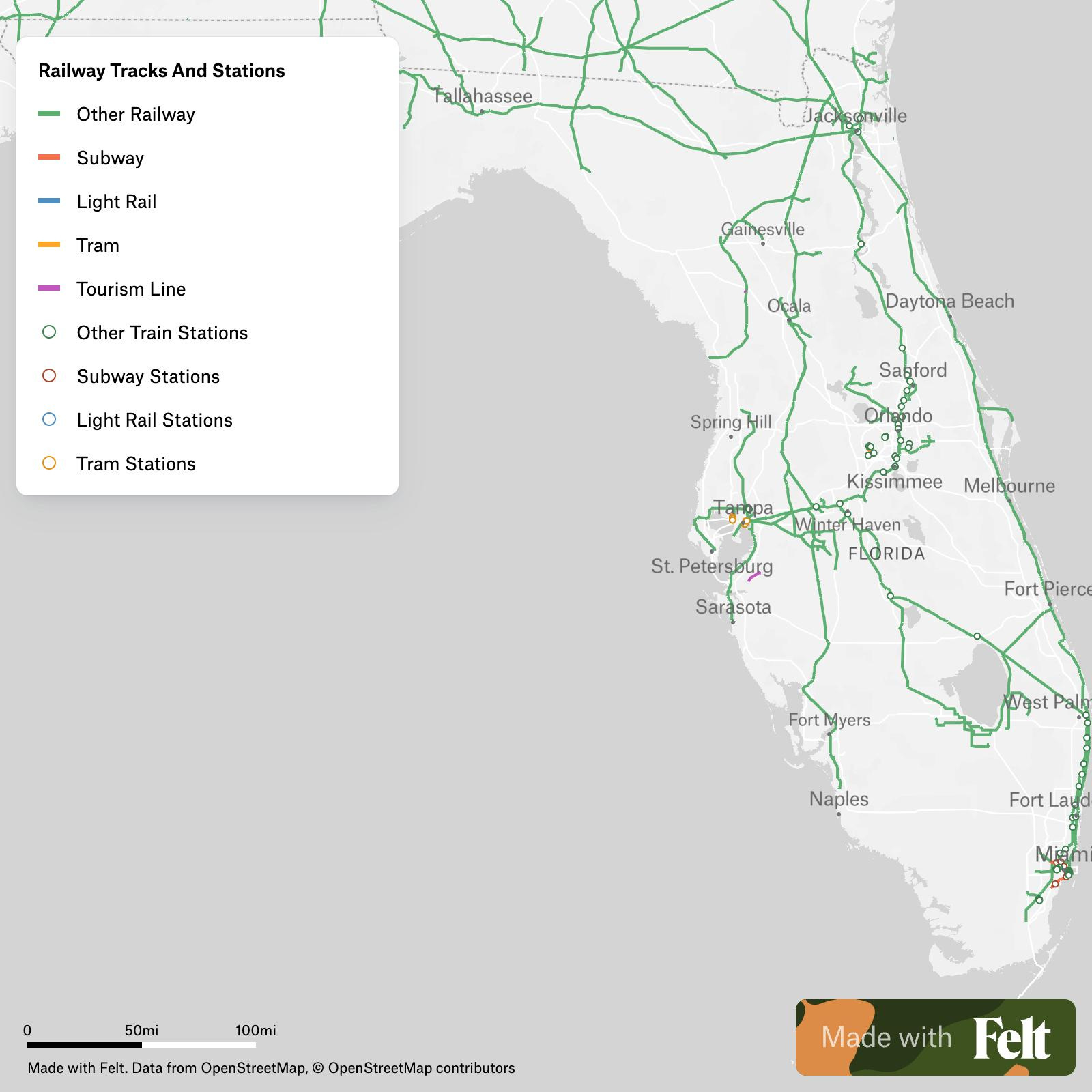 Railway Tracks And Stations In Florida inside Map of Railroads in Florida