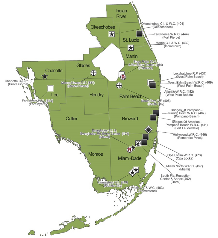 Map of Prisons in Florida