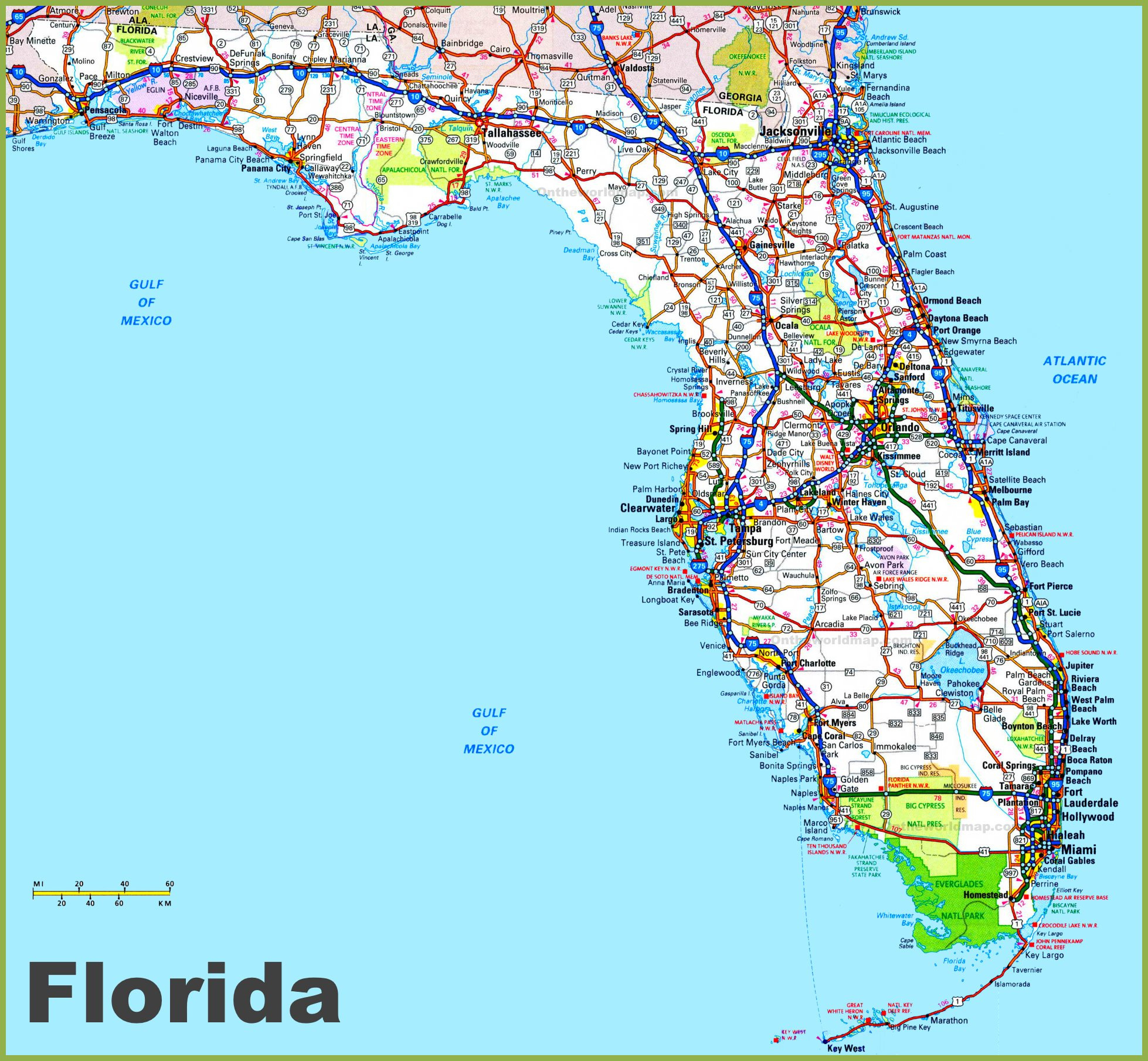 Road Map Of Florida With Cities - Ontheworldmap inside Map Of Florida Roads And Cities