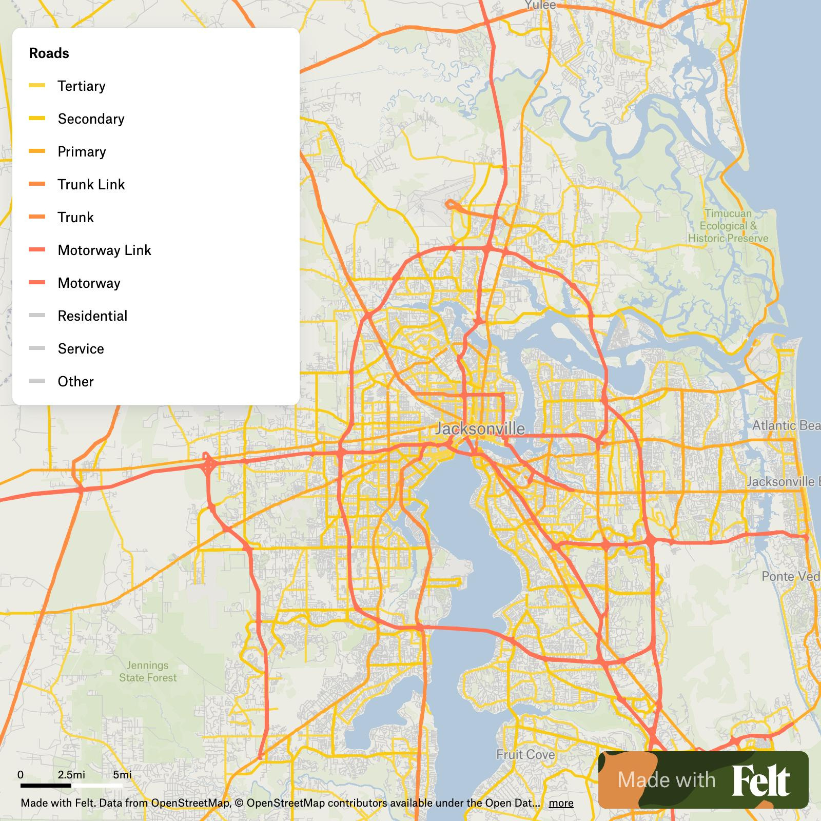 Roads In The City Of Jacksonville, Florida throughout Road Map Of Jacksonville Florida