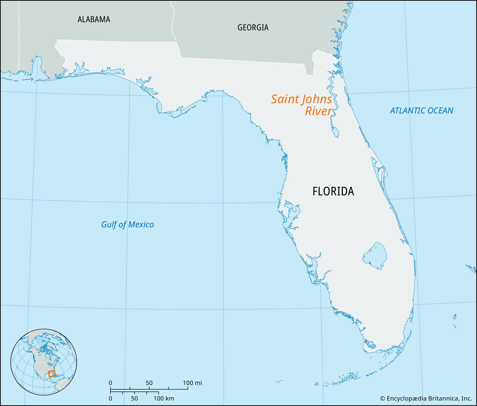 Saint Johns River | Florida, Map, &amp;amp; Facts | Britannica inside Map of St Johns River in Florida