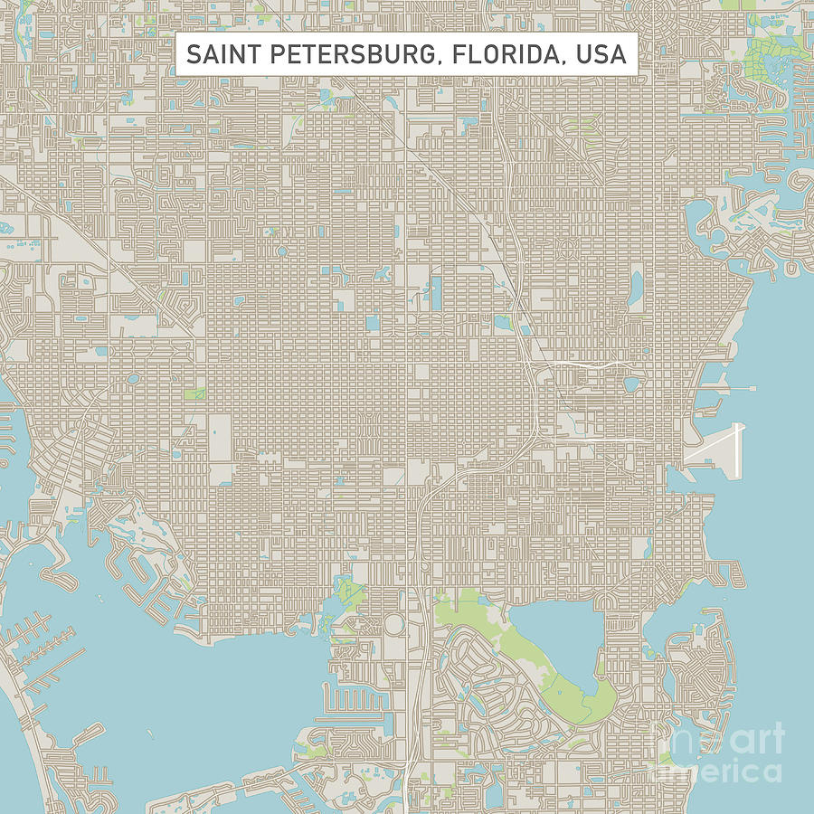 Saint Petersburg Florida Us City Street Map Digital Artfrank regarding Street Map of St Petersburg Florida