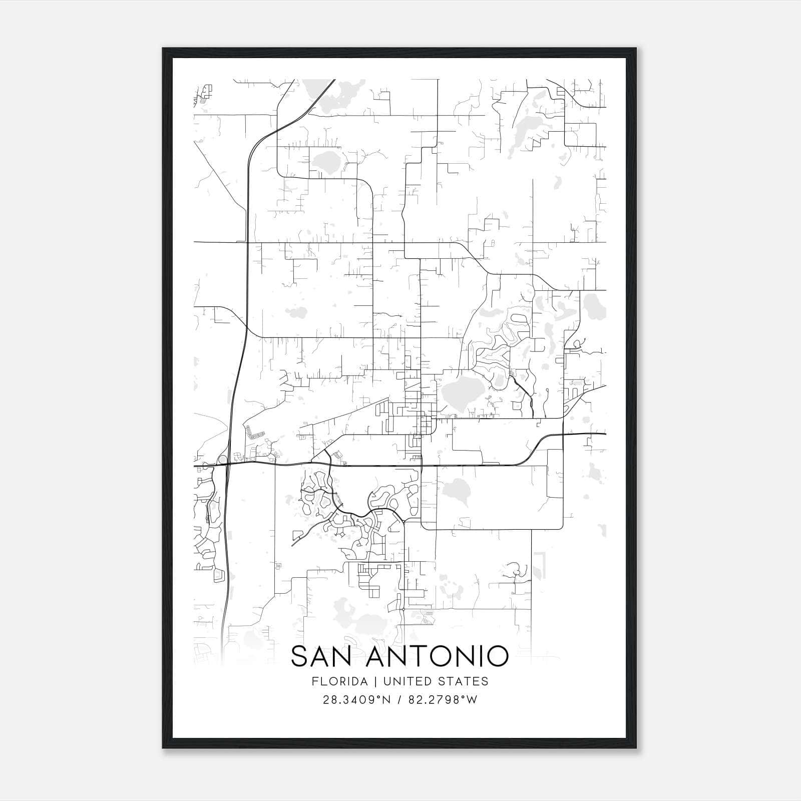 San Antonio Florida Map Poster, Modern Home Decor Wall Art Print - Custom Maps &amp;amp; Posters pertaining to Map of San Antonio Florida