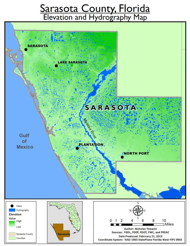 Elevation Map of Sarasota Florida
