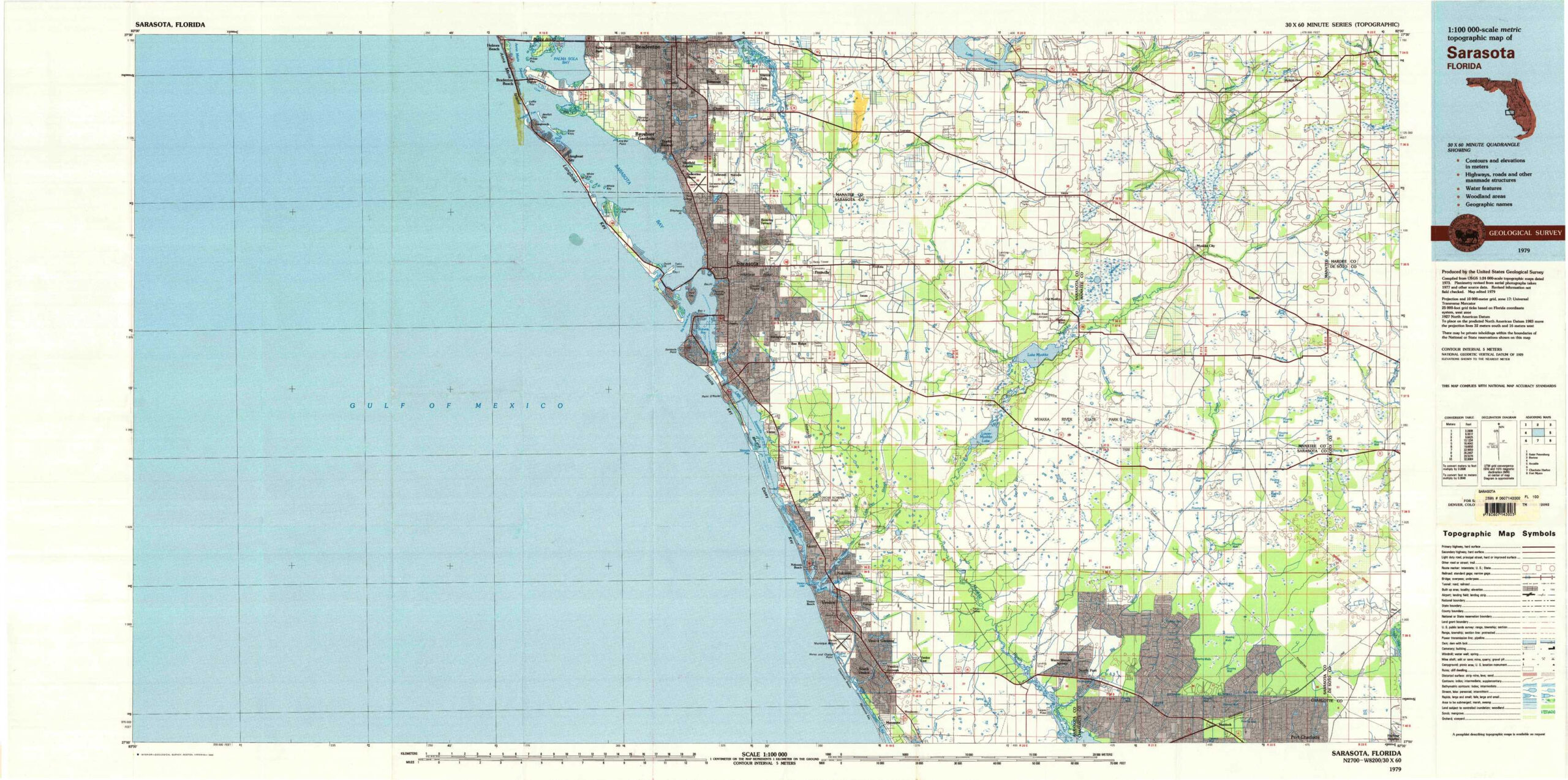 Sarasota Topographical Map 1:100,000, Florida, Usa for Elevation Map Of Sarasota Florida