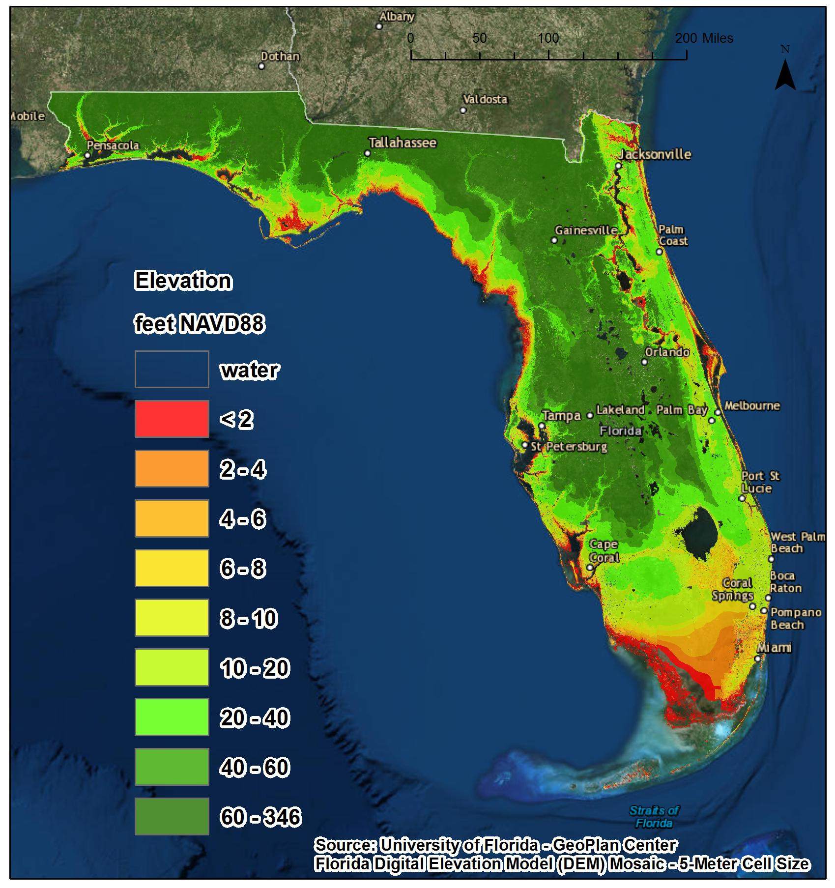 Sea Level Rise - Florida Climate Center within State of Florida Elevation Map