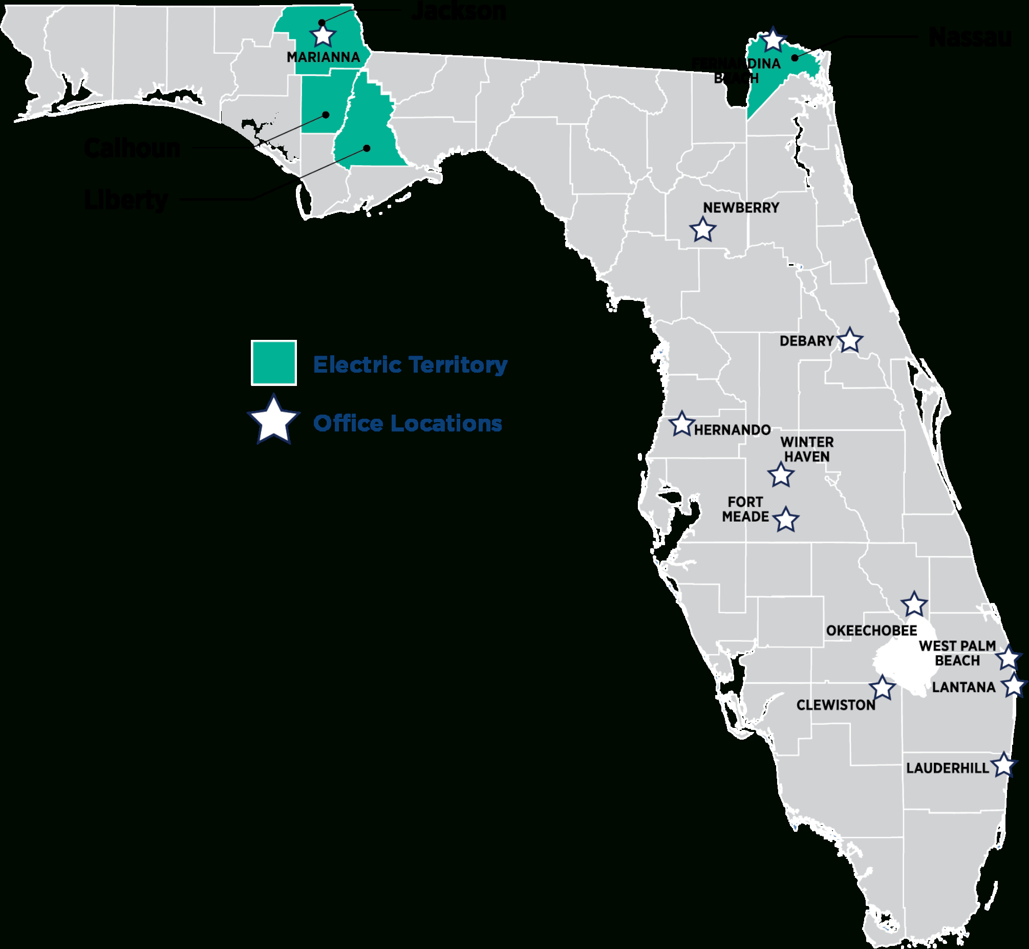 Service Areas - Florida Public Utilities inside Map Of Florida Electric Utilities