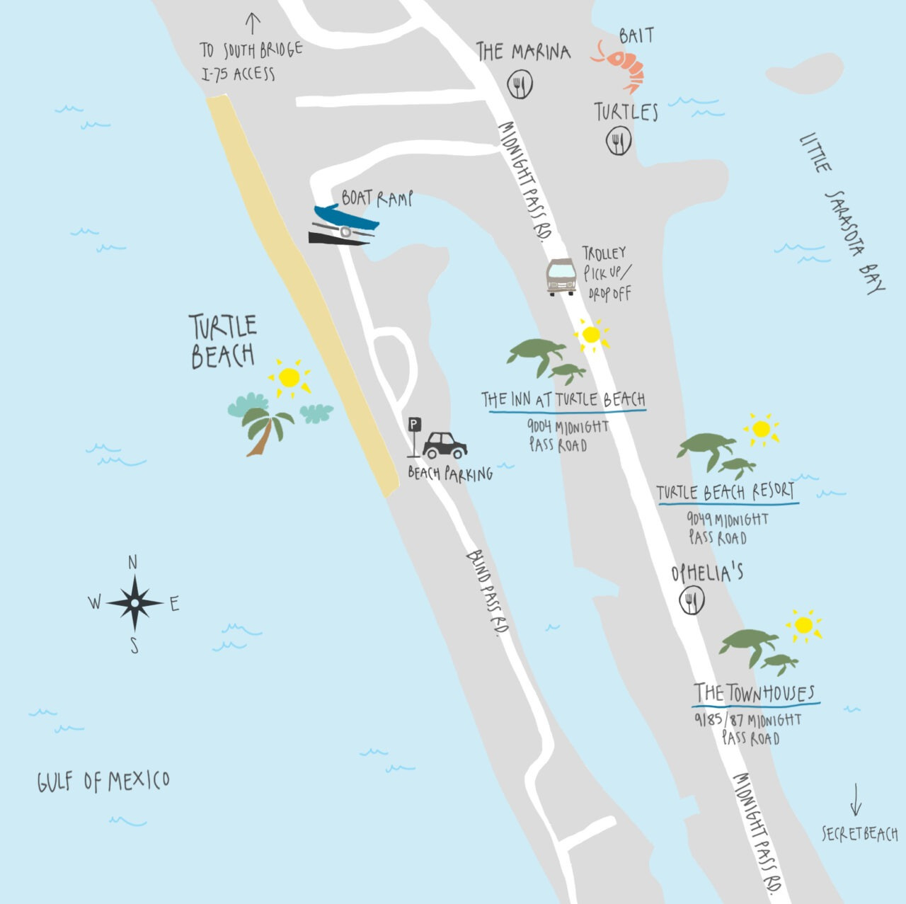 Siesta Key Vacation Rentals | Turtle Beach Resort for Map of Hotels in Siesta Key Florida
