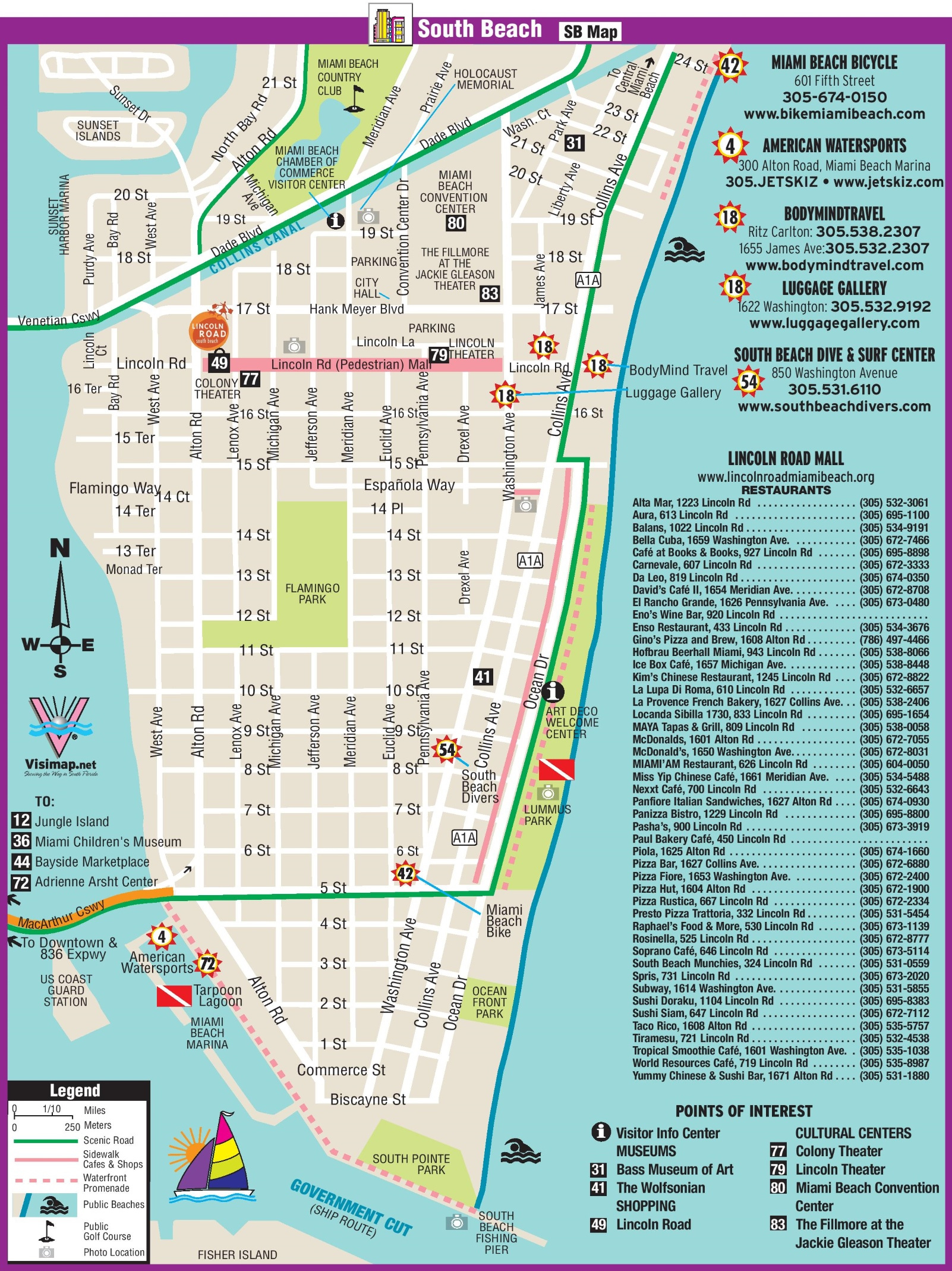 South Beach Restaurant And Sightseeing Map - Ontheworldmap pertaining to Map of South Beach Florida Miami