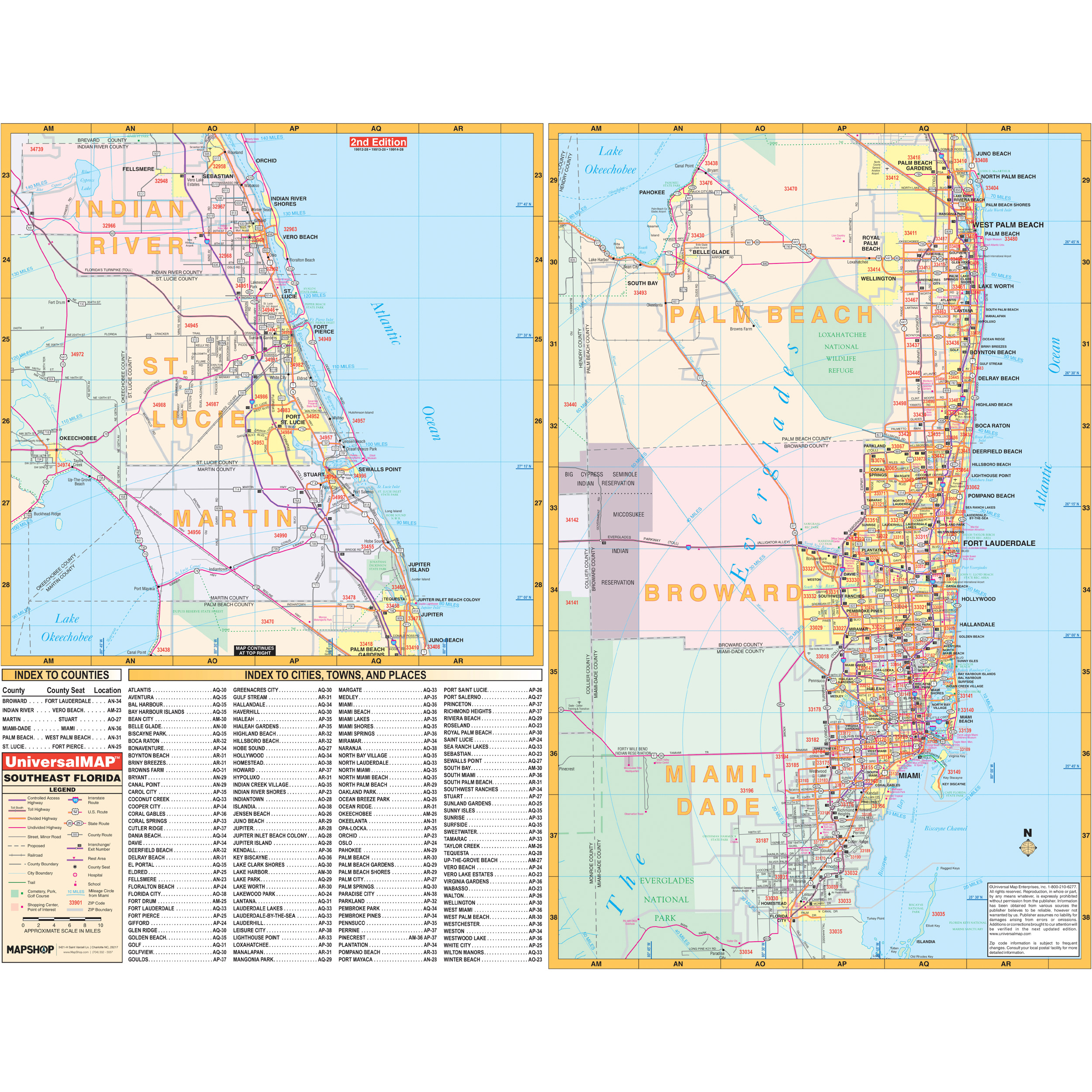Southeast Florida Regional Wall Mapkappa - The Map Shop with Map Of Florida Southeast Coast