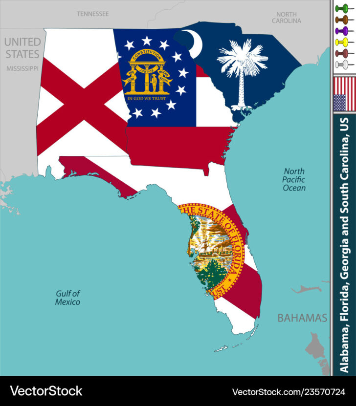 Map of Florida and Georgia USA