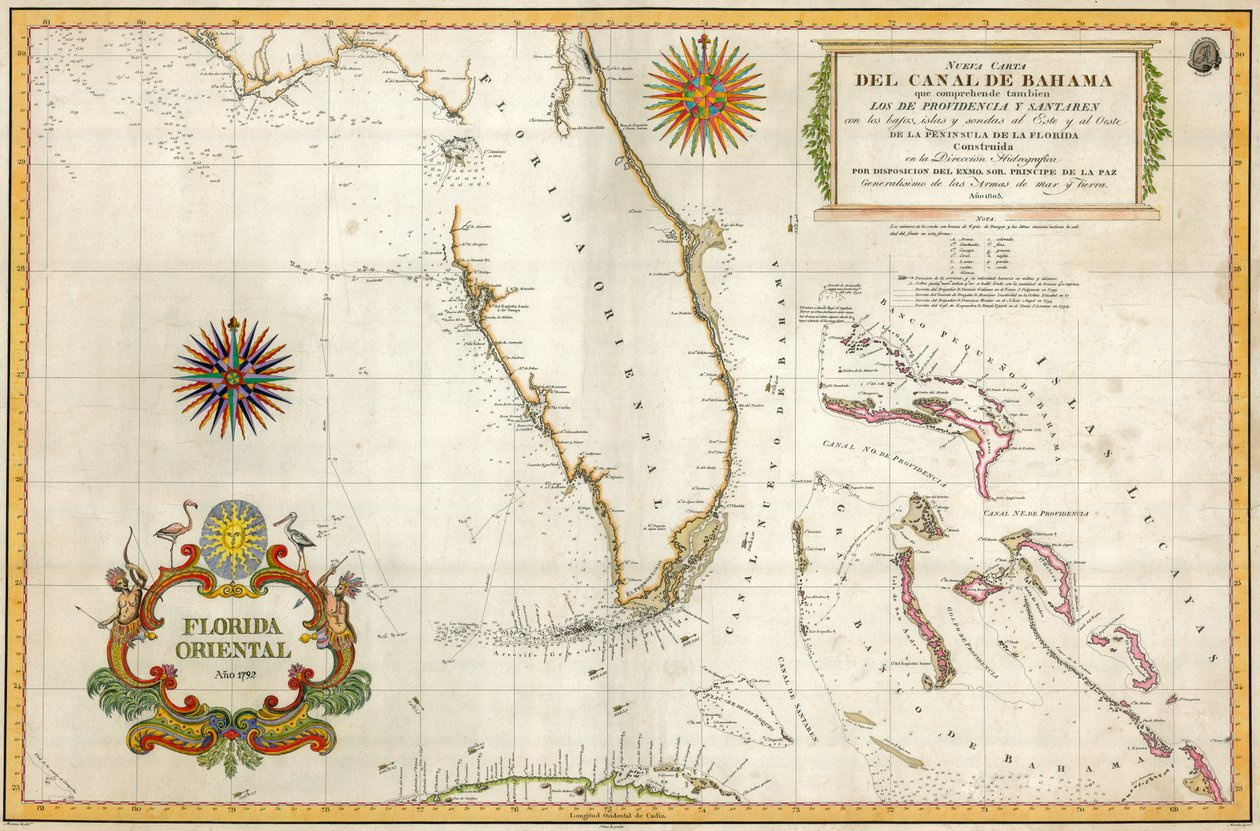 Spanische Karte Von Florida Und Den Bahamas, 1805 regarding Map of Florida and the Bahamas