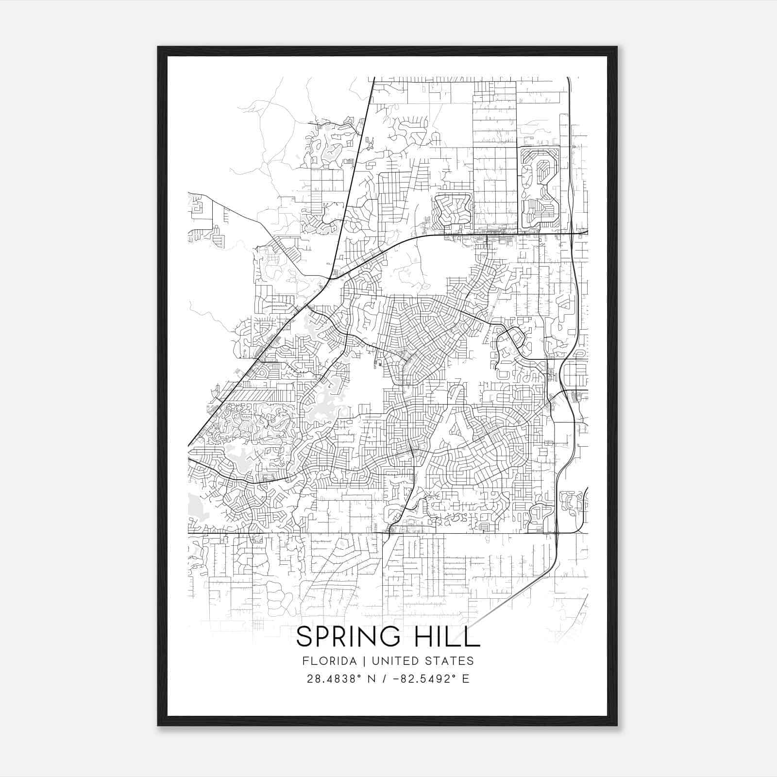 Spring Hill Florida Map Poster, Modern Home Decor Wall Art Print - Custom Maps &amp;amp; Posters intended for Map of Florida Spring Hill