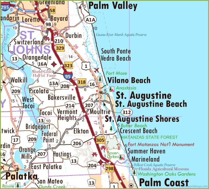 Map of Florida with St Augustine