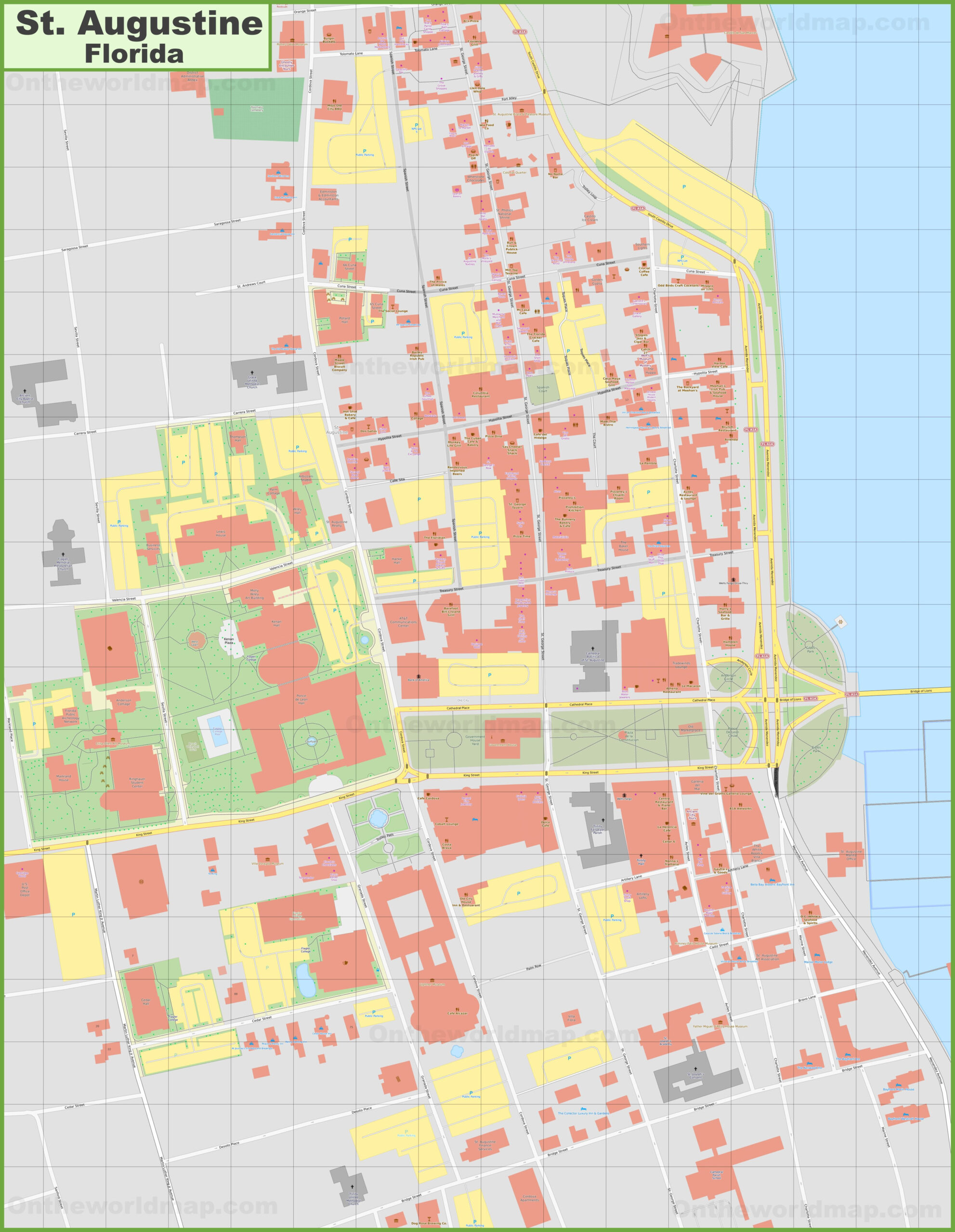 St. Augustine Downtown Map - Ontheworldmap inside Map of Downtown St Augustine Florida