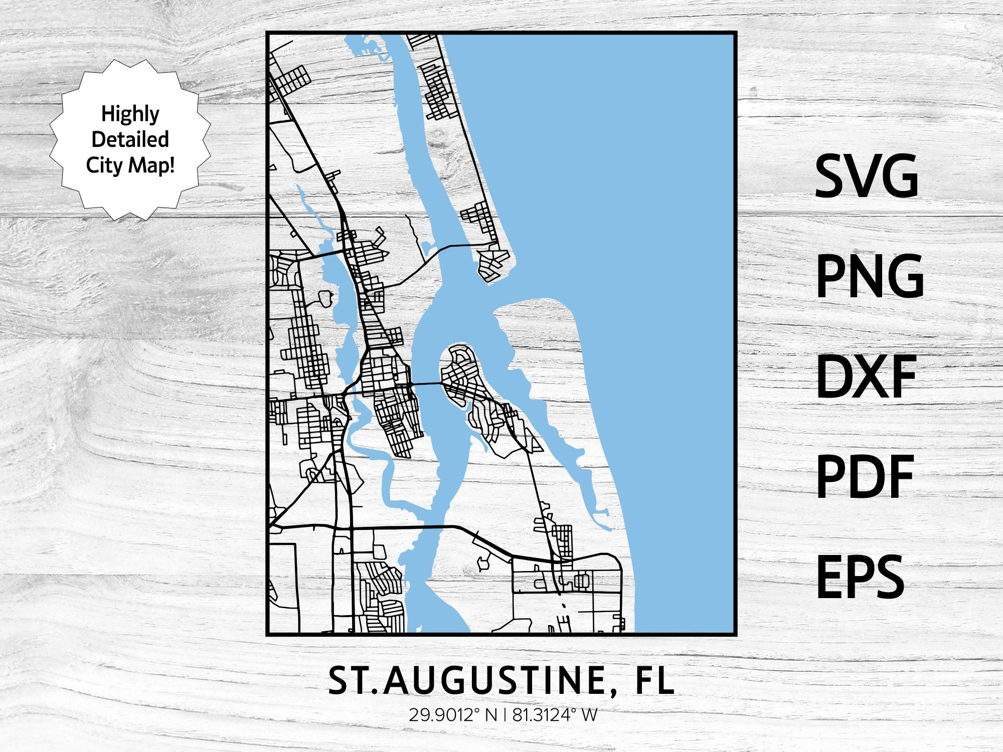 St. Augustine Florida City Street Road Map Svg Png Dxf Pdf Eps pertaining to Street Map Of St Augustine Florida
