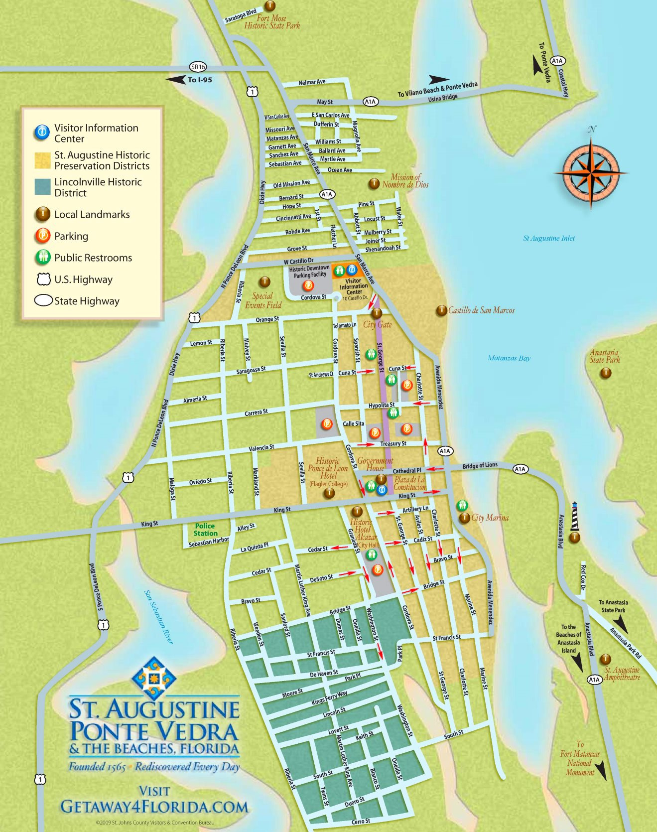 St. Augustine Tourist Map - Ontheworldmap for Tourist Map of St Augustine Florida