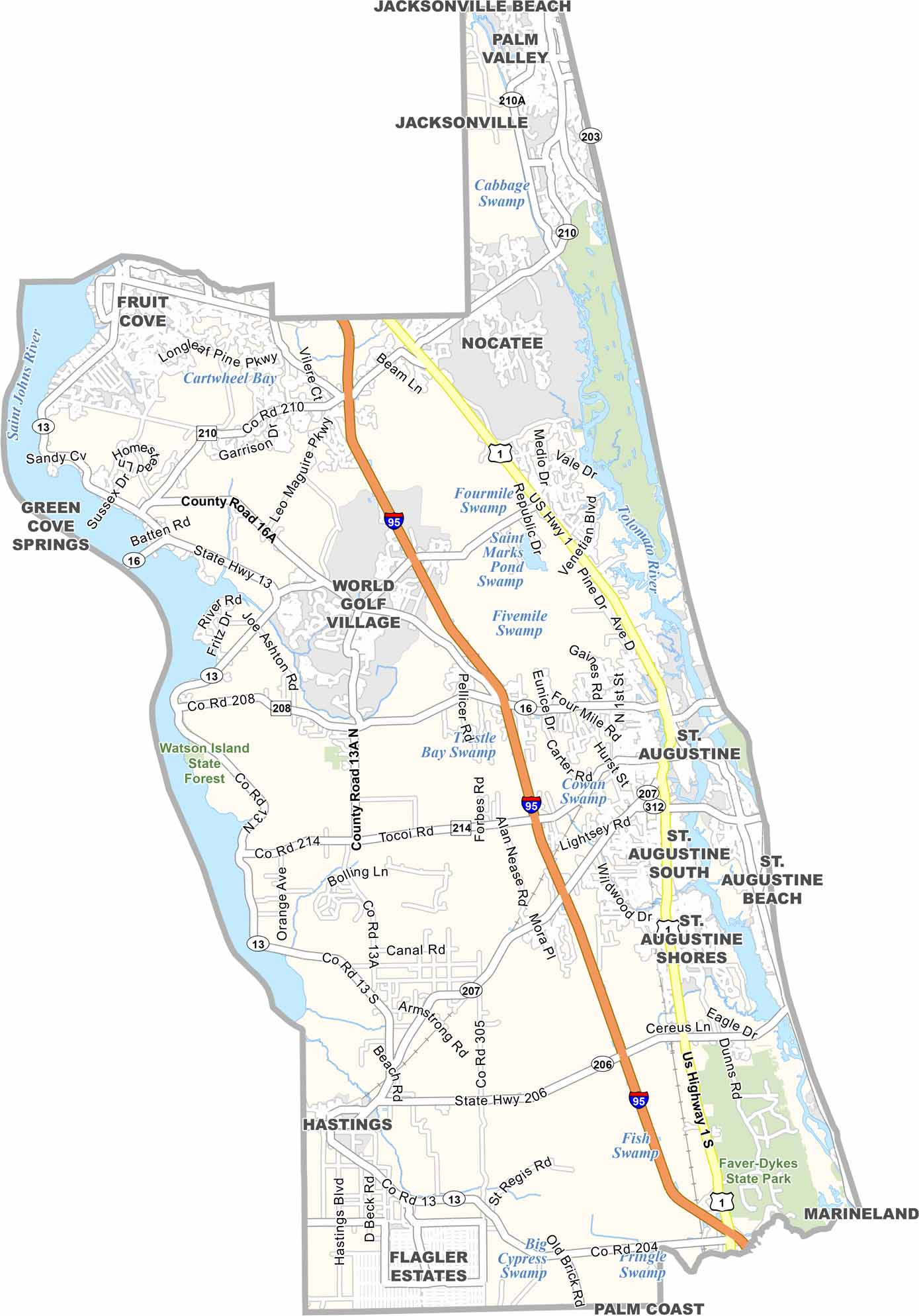 St. Johns County Map, Florida - Us County Maps within Map Of St Johns Florida