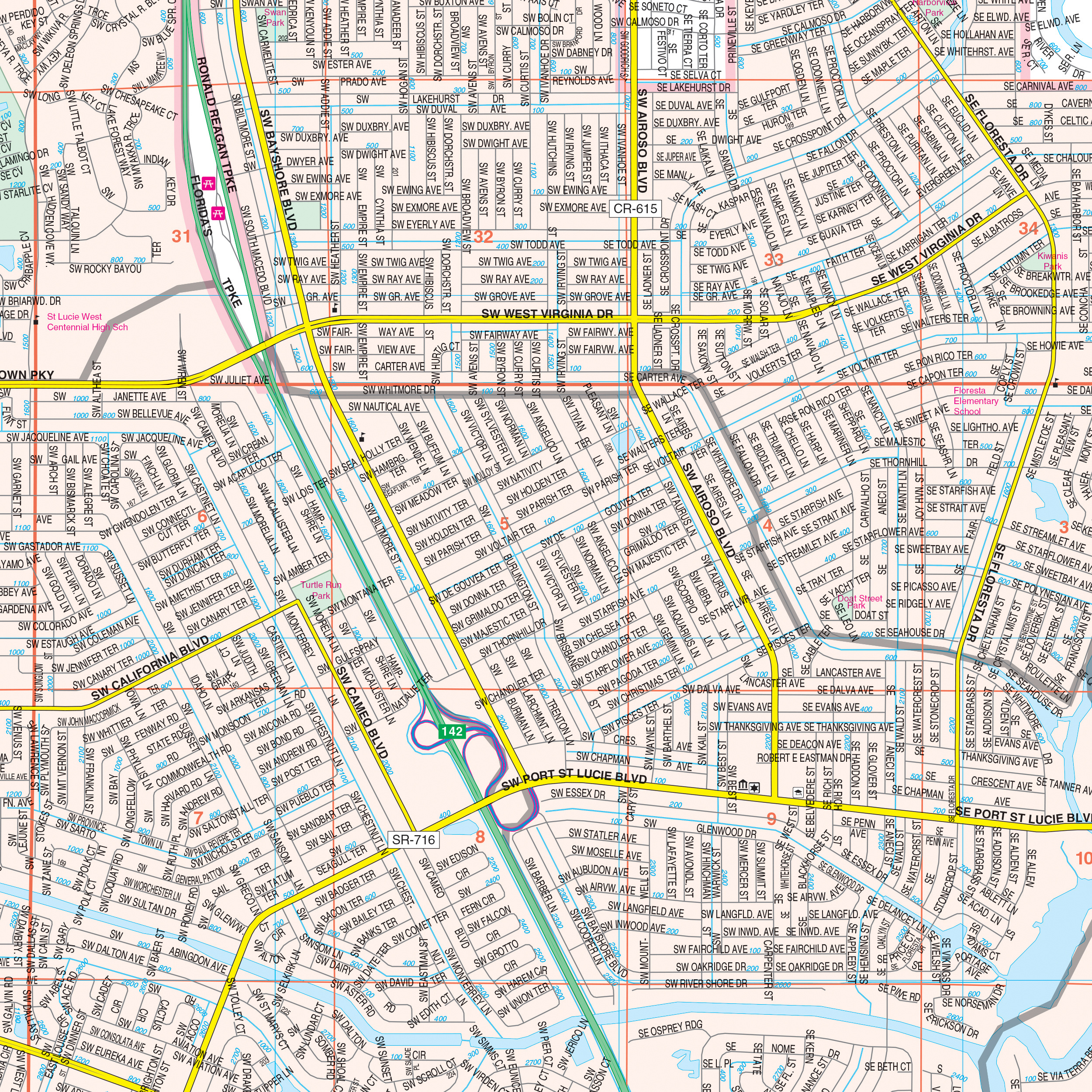 St Lucie, Fl Wall Mapkappa - The Map Shop within Map Of Florida Port St Lucie