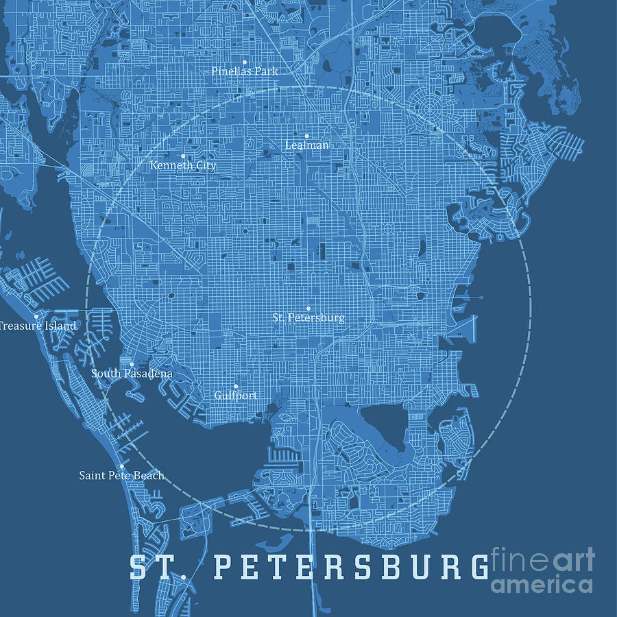 St Petersburg Fl City Vector Road Map Blue Textfrank Ramspott with regard to City Map Of St Petersburg Florida