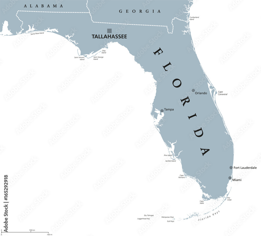Stock-Vektorgrafik „Florida Political Map With Capital Tallahassee pertaining to Map of Florida with Tallahassee