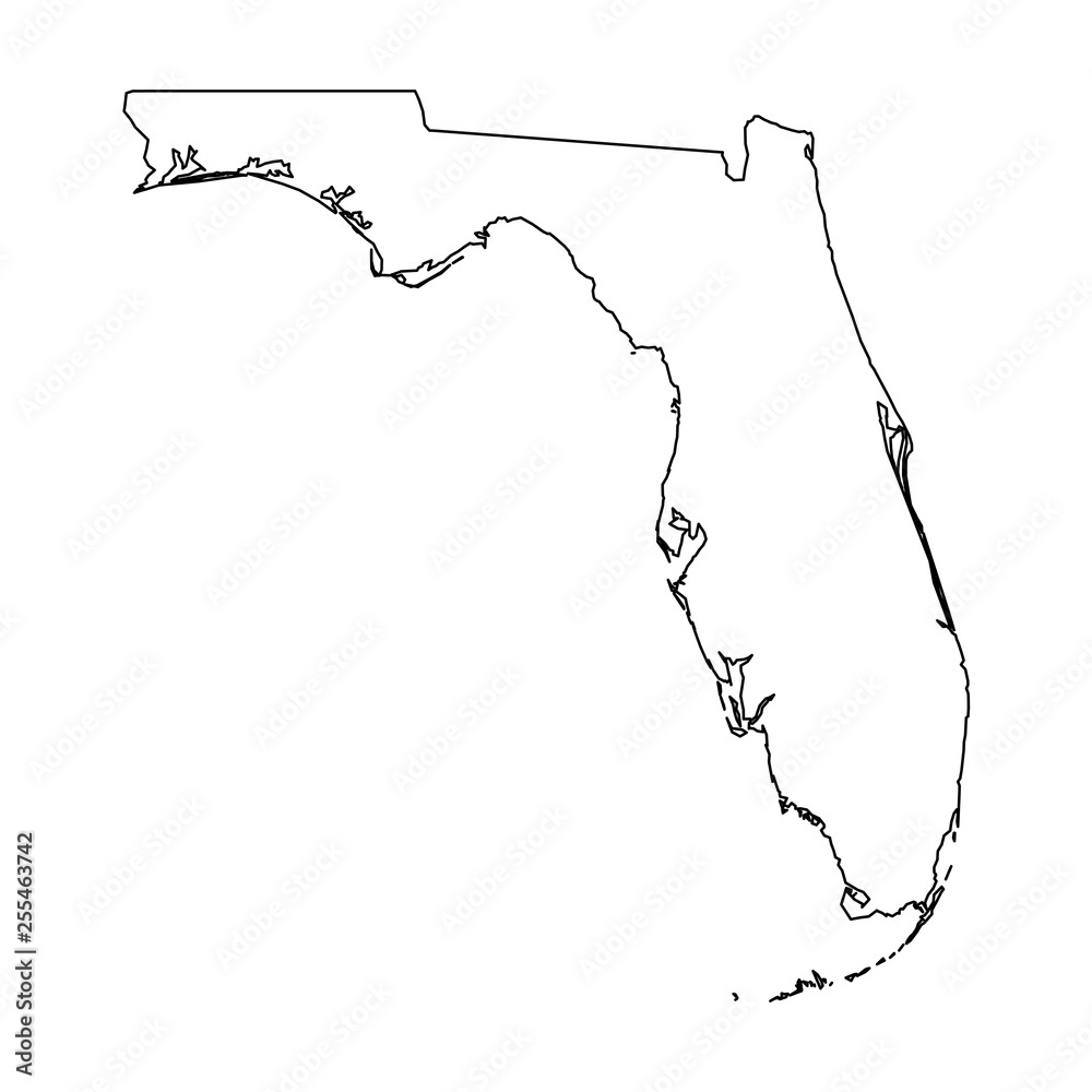 Stock-Vektorgrafik „Florida, State Of Usa - Solid Black Outline in Outline of Florida State Map