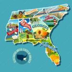Stock Vektorgrafik „Illustrated Pictorial Map Of Southern United For Map Of Florida And Georgia Usa