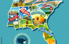 Stock-Vektorgrafik „Illustrated Pictorial Map Of Southern United throughout Map Of Georgia Florida And South Carolina