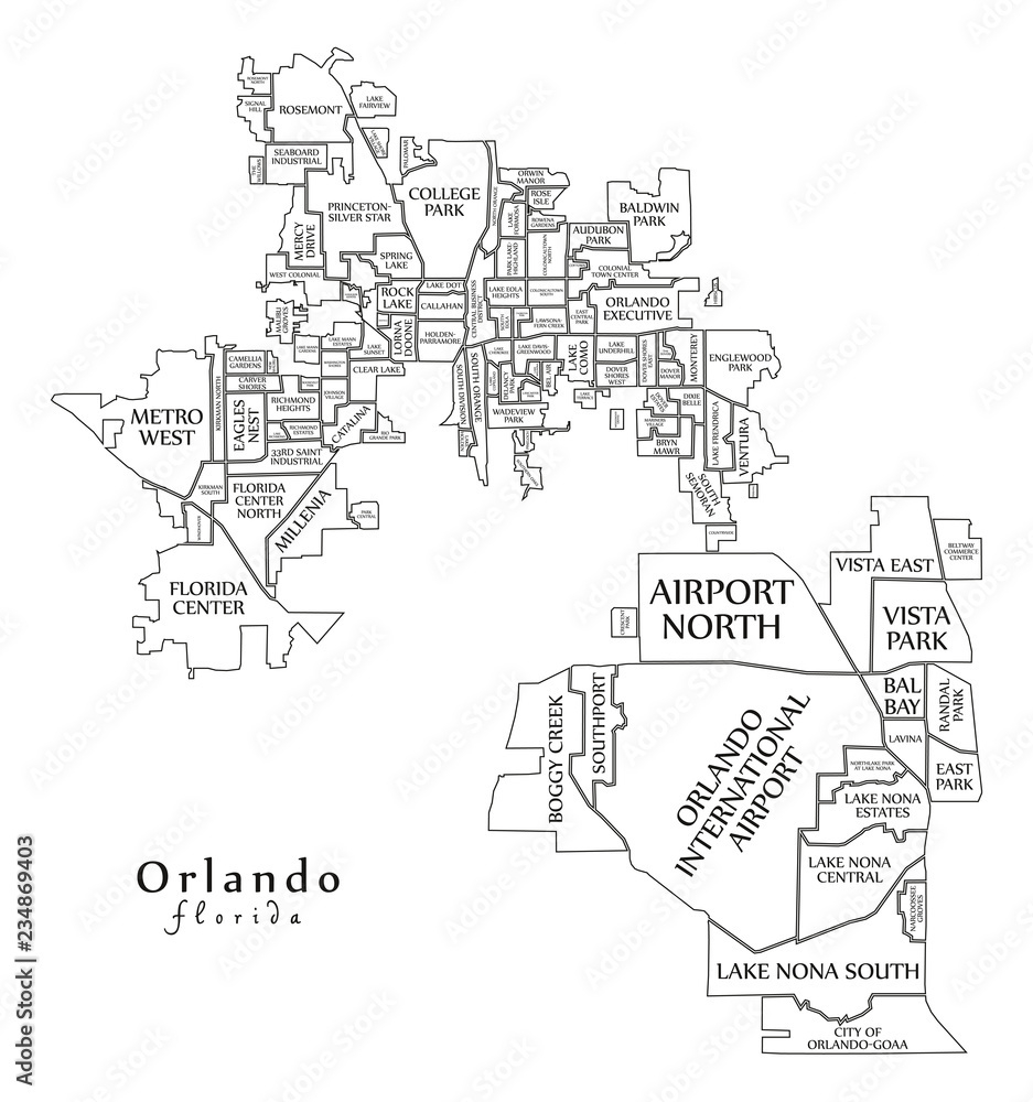 Stock-Vektorgrafik „Modern City Map - Orlando Florida City Of The throughout Map of Orlando Florida Neighborhoods