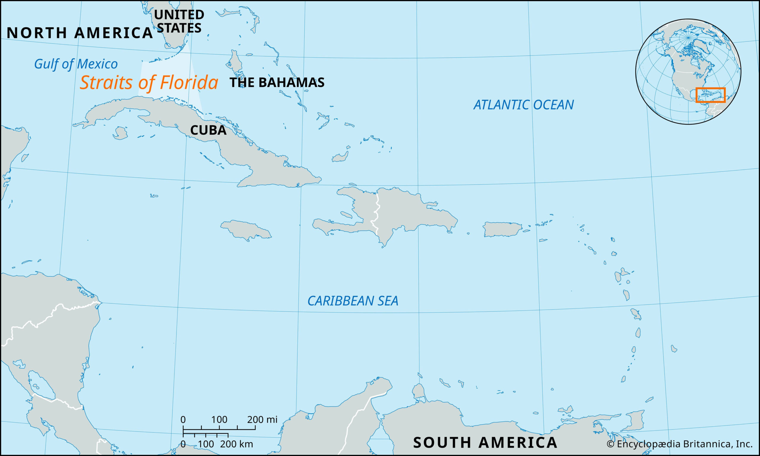 Straits Of Florida | Map, Gulf Of Mexico, Atlantic Ocean, &amp;amp; Facts for Map of Florida and the Caribbean