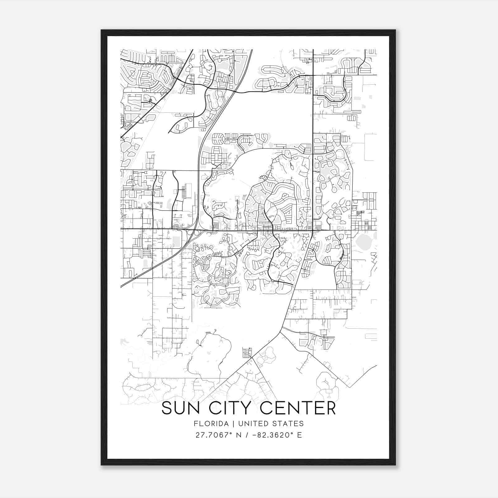 Sun City Center Florida Map Poster, Modern Home Decor Wall Art Print - Custom Maps &amp;amp; Posters regarding Map of Sun City Florida