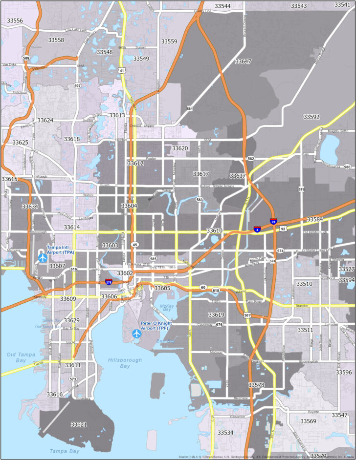 Zip Code Map of Tampa Florida